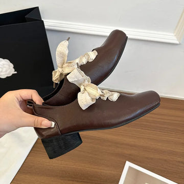 Xajzpa New Style Luxury Women's Fashion Thick Heel Shoes Spring Square Head Front Lacing Anti-slip Wear-resistant Women's High Heels